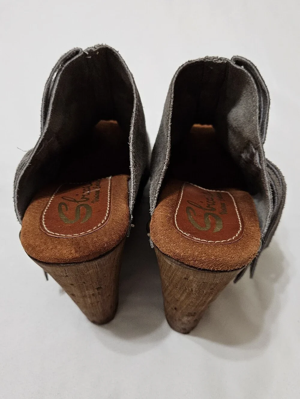 Sbicca Vintage Collection Tan Suede Fringe Wedge Peep Toe Sandals Sz 8.5-9 US